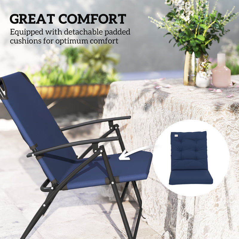 Outsunny - Set of 2 Outdoor Folding Chairs with Adjustable Backrest, Padded Camping Chairs for Outdoor Events, Blue
