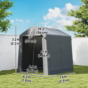 7.5' x 6.2' Portable Shed, Waterproof Bike Tent with Roll-up Zipper Door, Vent and Galvanised Metal Frame, Dark Grey
