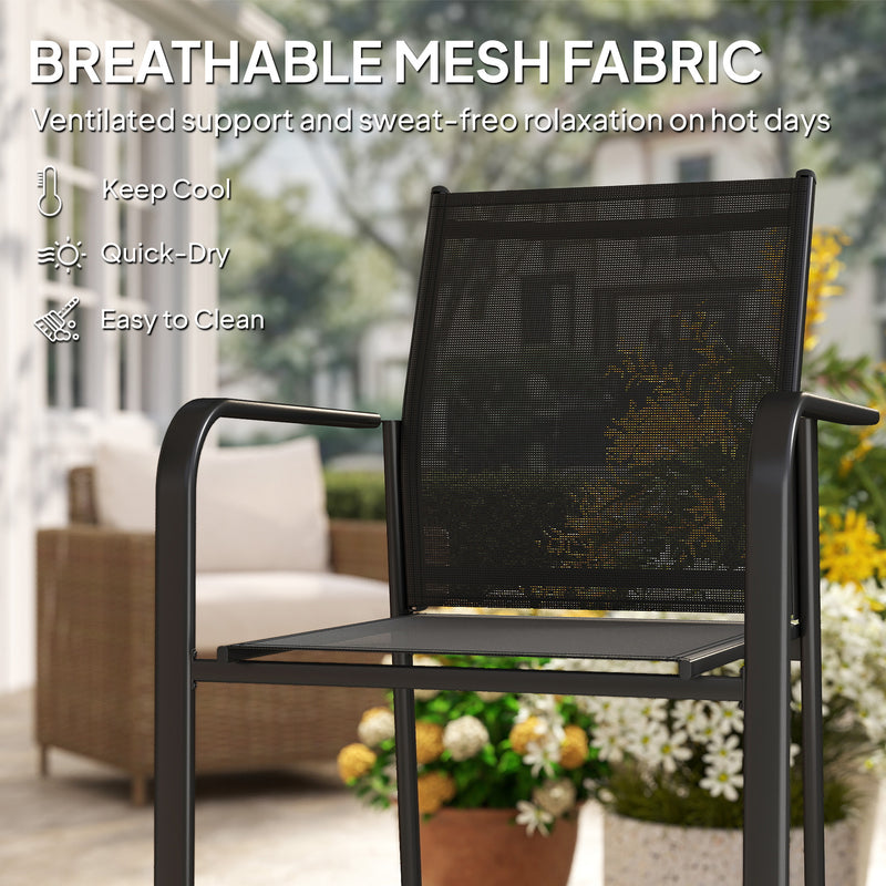 Outsunny - Stackable Patio Chairs Set of 4, Outdoor Dining Chairs with 20" Deep Seat, All Weather Breathable Mesh, Armrests, Black