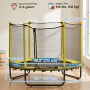 Qaba 4.6FT Trampoline for Kids with Enclosure Net for Ages 3-6, Indoor Outdoor Use, Yellow
