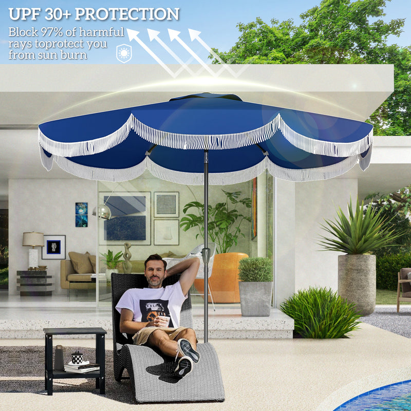 9FT Patio Umbrella Parasol, UPF 30+ Outdoor Market Umbrella with Crank, 8 Ribs, Push Button Tilt, Blue