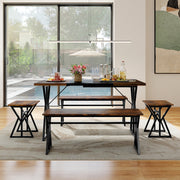 Costway - 5-Piece Dining Room Set Industrial Rectangular Kitchen Table with 2 Benches and 2 Stools-Rustic Brown