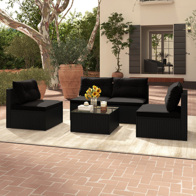 Costway - 5-Piece Outdoor Patio Furniture Set with Cushions and Coffee Table-Black