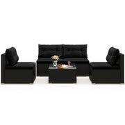 Costway - 5-Piece Outdoor Patio Furniture Set with Cushions and Coffee Table-Black