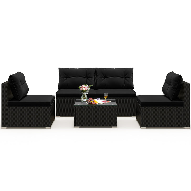 Costway - 5-Piece Outdoor Patio Furniture Set with Cushions and Coffee Table-Black