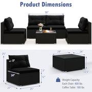 Costway - 5-Piece Outdoor Patio Furniture Set with Cushions and Coffee Table-Black