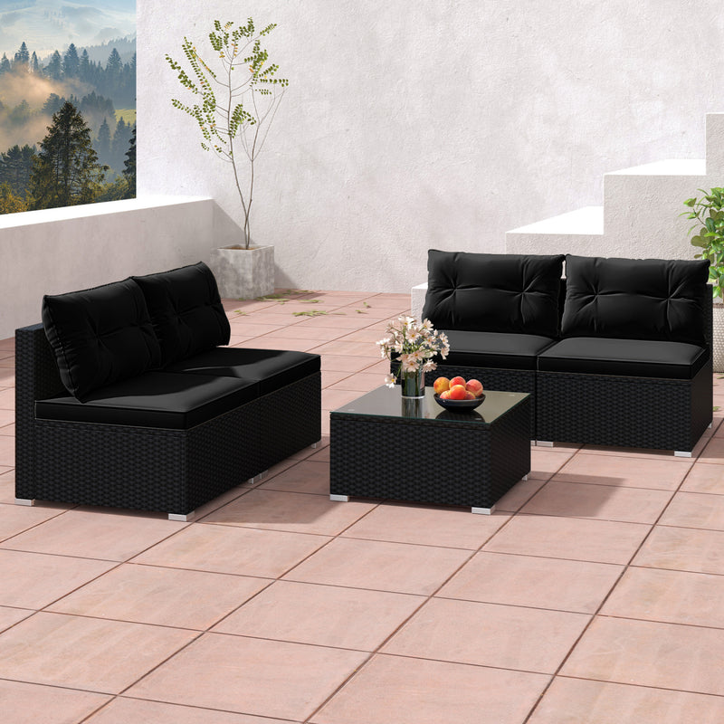 Costway - 5-Piece Outdoor Patio Furniture Set with Cushions and Coffee Table-Black