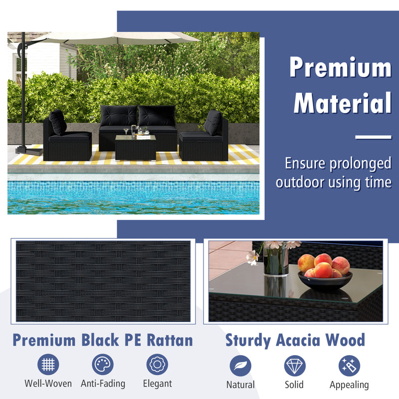 Costway - 5-Piece Outdoor Patio Furniture Set with Cushions and Coffee Table-Black