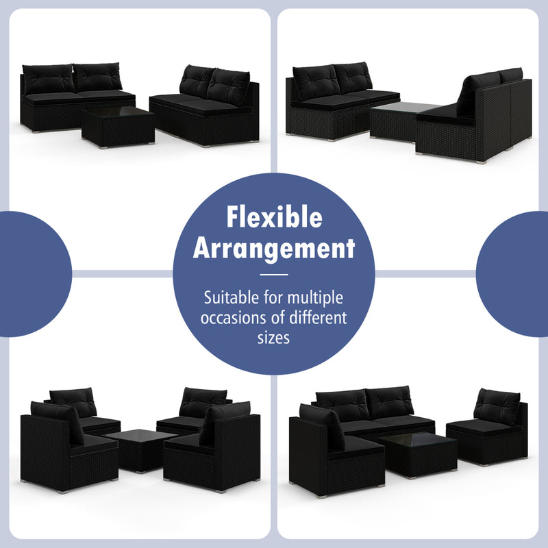 Costway - 5-Piece Outdoor Patio Furniture Set with Cushions and Coffee Table-Black