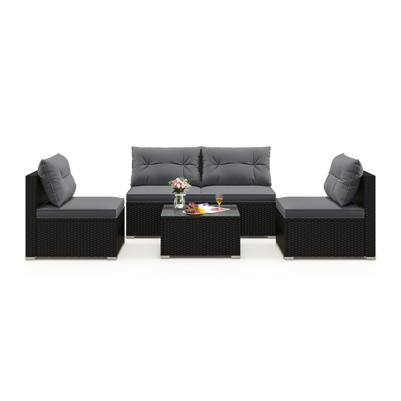 Costway - 5-Piece Outdoor Patio Furniture Set with Cushions and Coffee Table-Gray