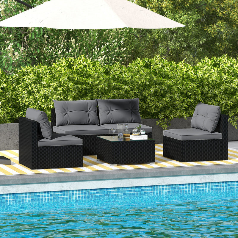 Costway - 5-Piece Outdoor Patio Furniture Set with Cushions and Coffee Table-Gray