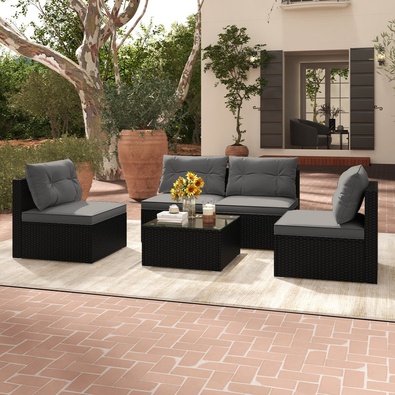 Costway - 5-Piece Outdoor Patio Furniture Set with Cushions and Coffee Table-Gray