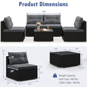 Costway - 5-Piece Outdoor Patio Furniture Set with Cushions and Coffee Table-Gray