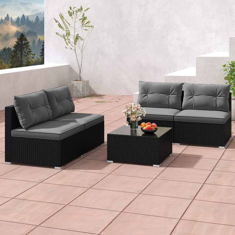 Costway - 5-Piece Outdoor Patio Furniture Set with Cushions and Coffee Table-Gray