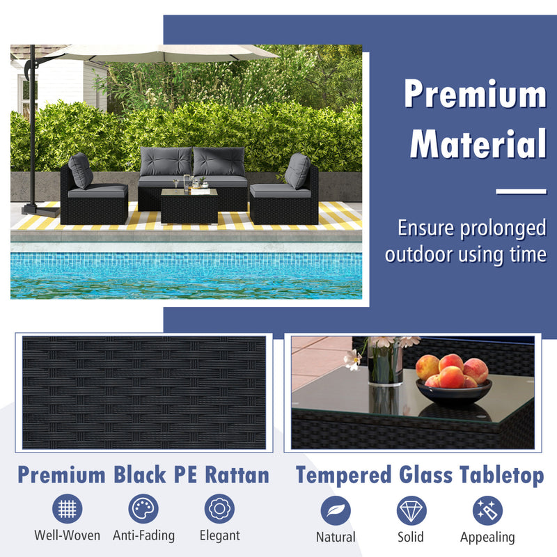 Costway - 5-Piece Outdoor Patio Furniture Set with Cushions and Coffee Table-Gray