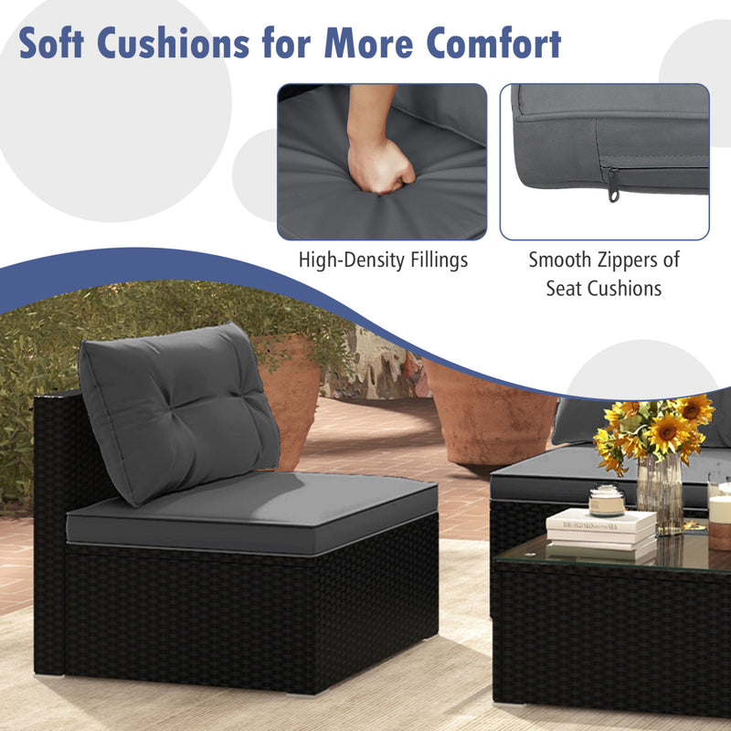 Costway - 5-Piece Outdoor Patio Furniture Set with Cushions and Coffee Table-Gray