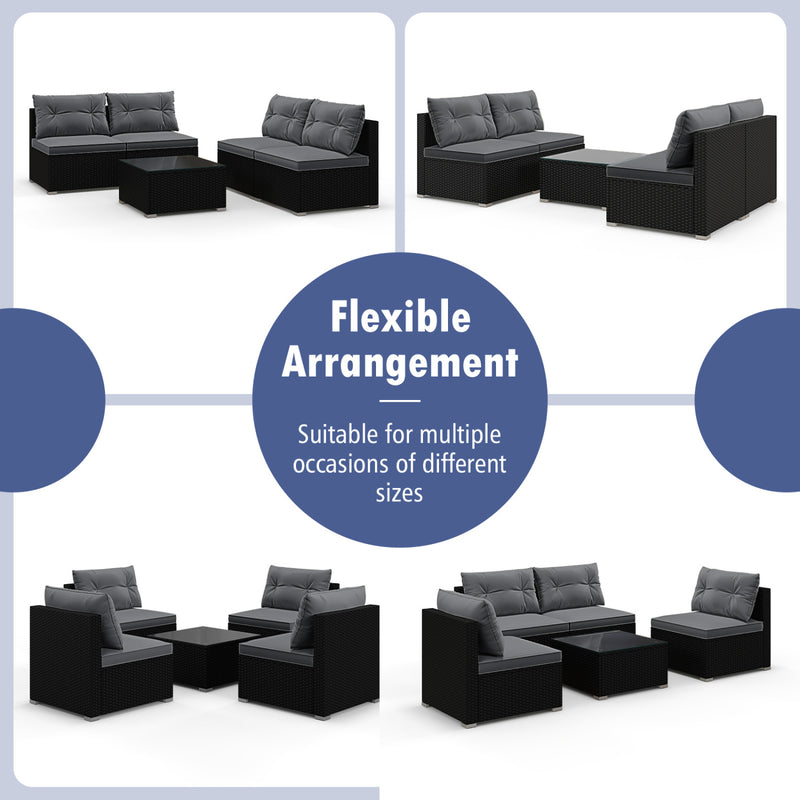 Costway - 5-Piece Outdoor Patio Furniture Set with Cushions and Coffee Table-Gray