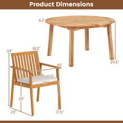 Costway - 5 Pieces Acacia Wood Patio Dining Set with Umbrella Hole