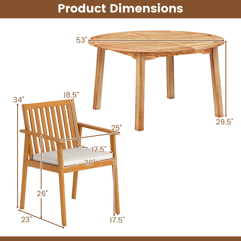 Costway - 5 Pieces Acacia Wood Patio Dining Set with Umbrella Hole