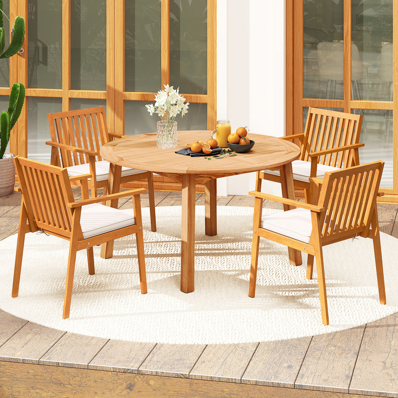 Costway - 5 Pieces Acacia Wood Patio Dining Set with Umbrella Hole