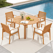 Costway - 5 Pieces Acacia Wood Patio Dining Set with Umbrella Hole