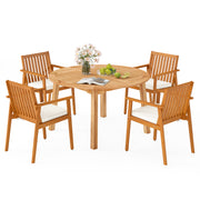 Costway - 5 Pieces Acacia Wood Patio Dining Set with Umbrella Hole
