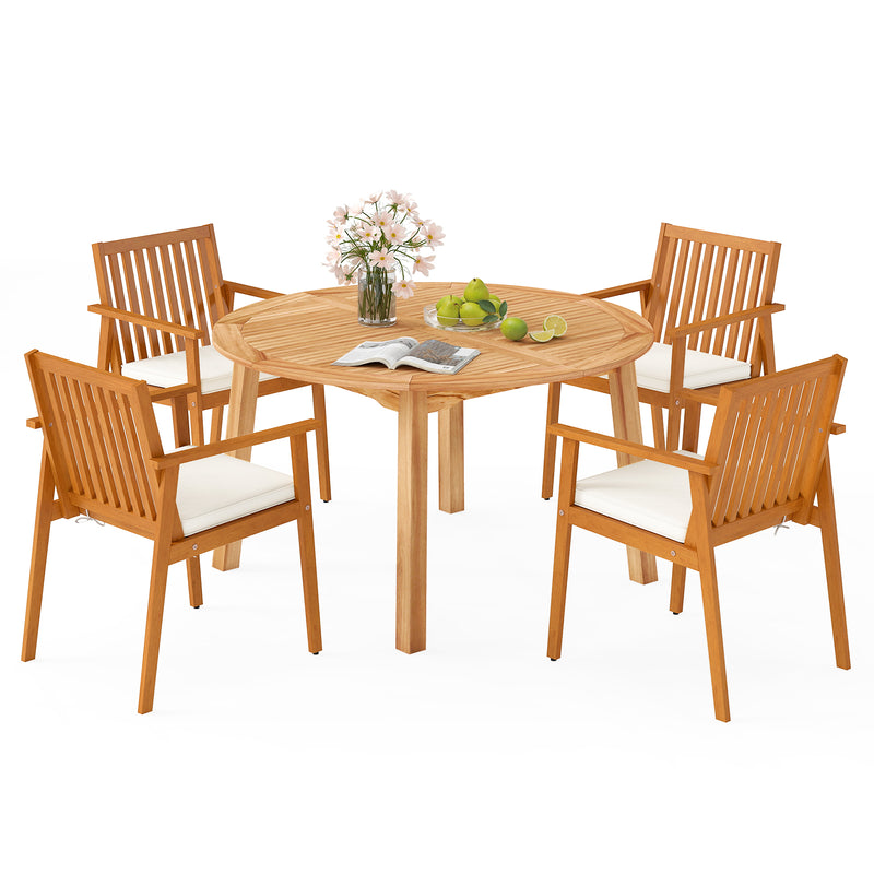 Costway - 5 Pieces Acacia Wood Patio Dining Set with Umbrella Hole