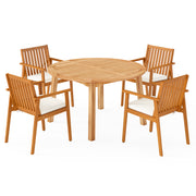 Costway - 5 Pieces Acacia Wood Patio Dining Set with Umbrella Hole