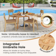 Costway - 5 Pieces Acacia Wood Patio Dining Set with Umbrella Hole