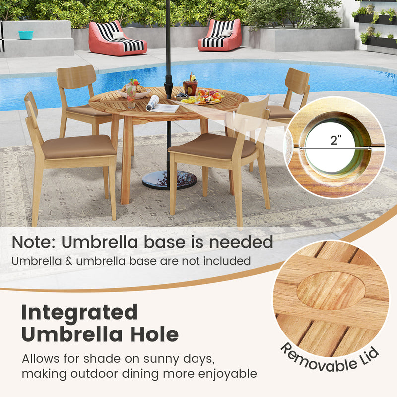 Costway - 5 Pieces Acacia Wood Patio Dining Set with Umbrella Hole