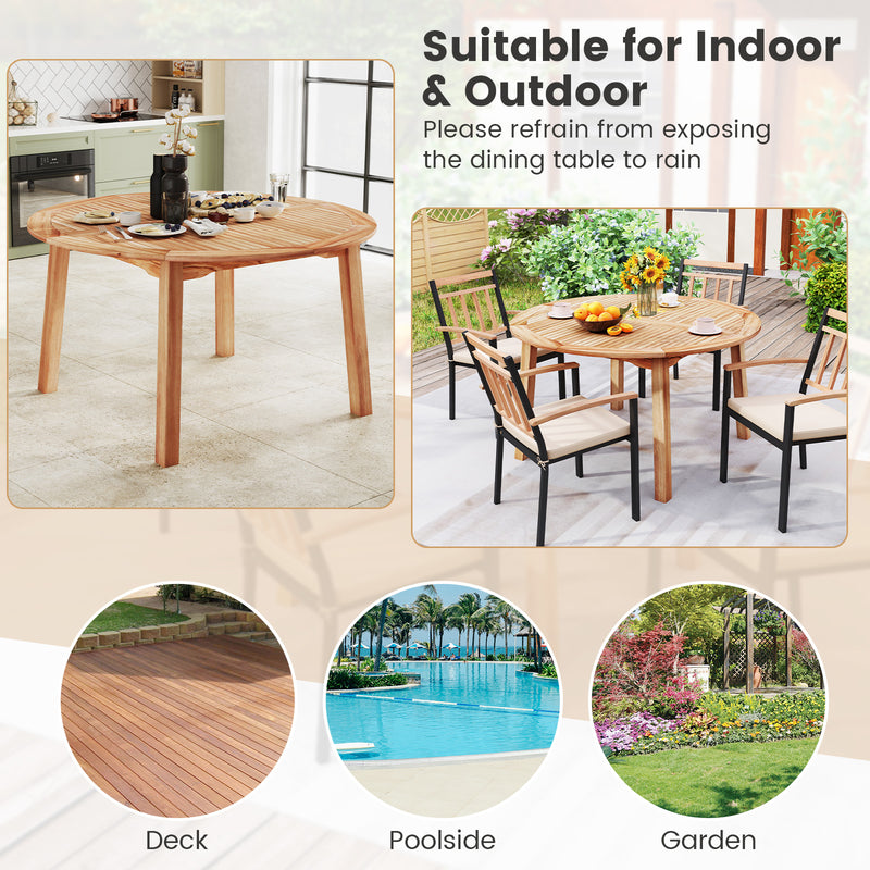 Costway - 5 Pieces Acacia Wood Patio Dining Set with Umbrella Hole