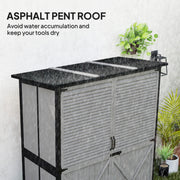 Outdoor Storage Cabinet, Wood Garden Shed with Steel Frame, Asphalt Roof, 2 Shelves and Lockable Doors, Grey
