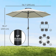 10' x 8' Round Market Umbrella, Patio Umbrella with Crank Handle and Tilt, Outdoor Parasol for Garden, Bench, Lawn, Light Grey