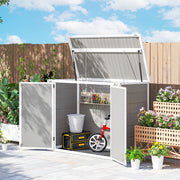 41 Cu. Ft. Outdoor Storage Shed, Outdoor Horizontal Trash Can Storage with Chain Lid, Lockable Storage Box, Light Grey