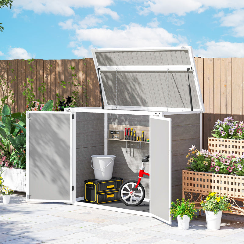 41 Cu. Ft. Outdoor Storage Shed, Outdoor Horizontal Trash Can Storage with Chain Lid, Lockable Storage Box, Light Grey