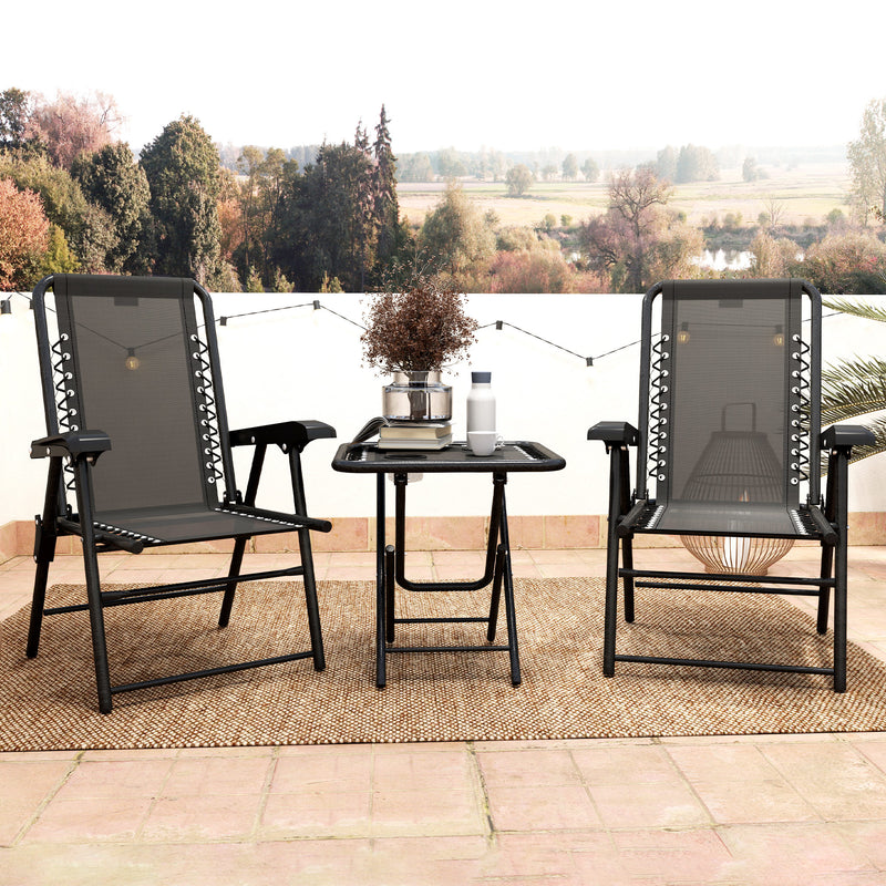 Outsunny - 3 Pieces Patio Bistro Set, Outdoor Folding Table and Chairs Set, Metal Patio Furniture Set with Cup Holders