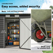 6 x 4FT Galvanized Garden Storage Shed, Metal Outdoor Shed with Double Doors and 2 Vents, Grey