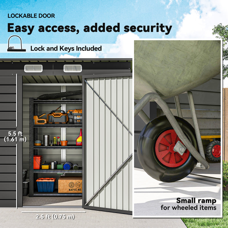 6 x 4FT Galvanized Garden Storage Shed, Metal Outdoor Shed with Double Doors and 2 Vents, Grey