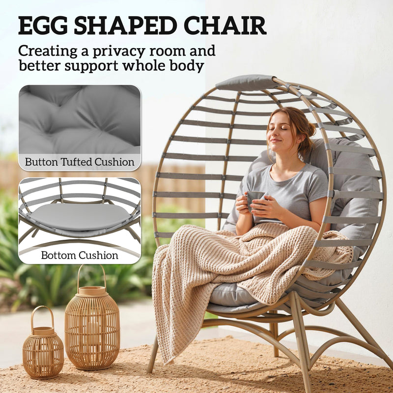 Outsunny - Egg Chair, Patio Lounge Chair, Foldable Basket Chair with Large Seat Cushion, Side Pocket, Light Grey