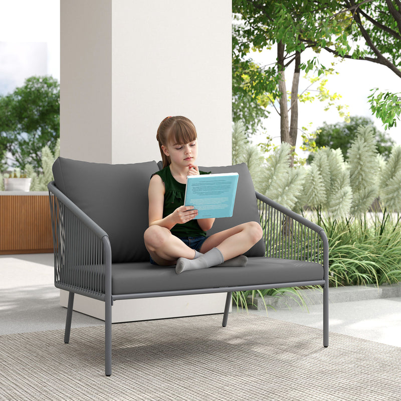 Outsunny - Garden Sofa with Cushions, 2-Seater Outdoor Balcony Rattan Sofa, 112 x 72 x 76 cm, Grey