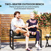 Outsunny - 2 Seater Outdoor Bench, Rattan Garden Bench Loveseat with Cushion, Armrests, Steel Frame for Patio, Porch, Light Grey