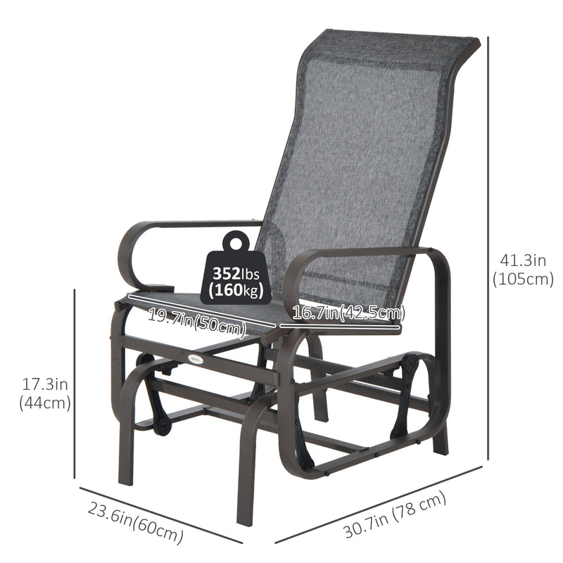 Outsunny - Patio Glider with Breathable Mesh Fabric, Outdoor Glider Chair, Garden Rocking Gliding Seat for Patio, Yard, Porch, Grey