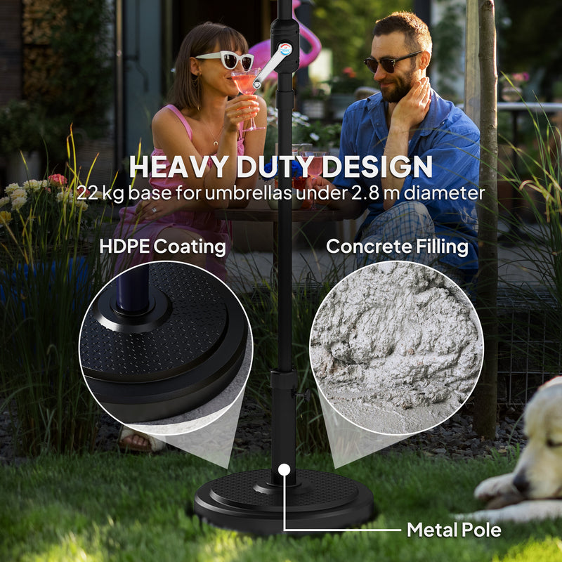 48 lbs Patio Umbrella Base Round HDPE Umbrella Base For 1.5" or 1.9" Outdoor Umbrella Poles Φ18.9" x 15.2" H Black