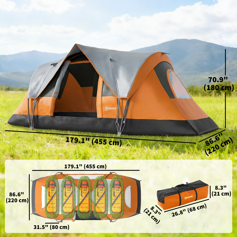 Outsunny - 5 Person Family Tent, Outdoor Camping Tent with Lighting Hook, Carrying Bag for Camping, Hiking and Travelling, Orange