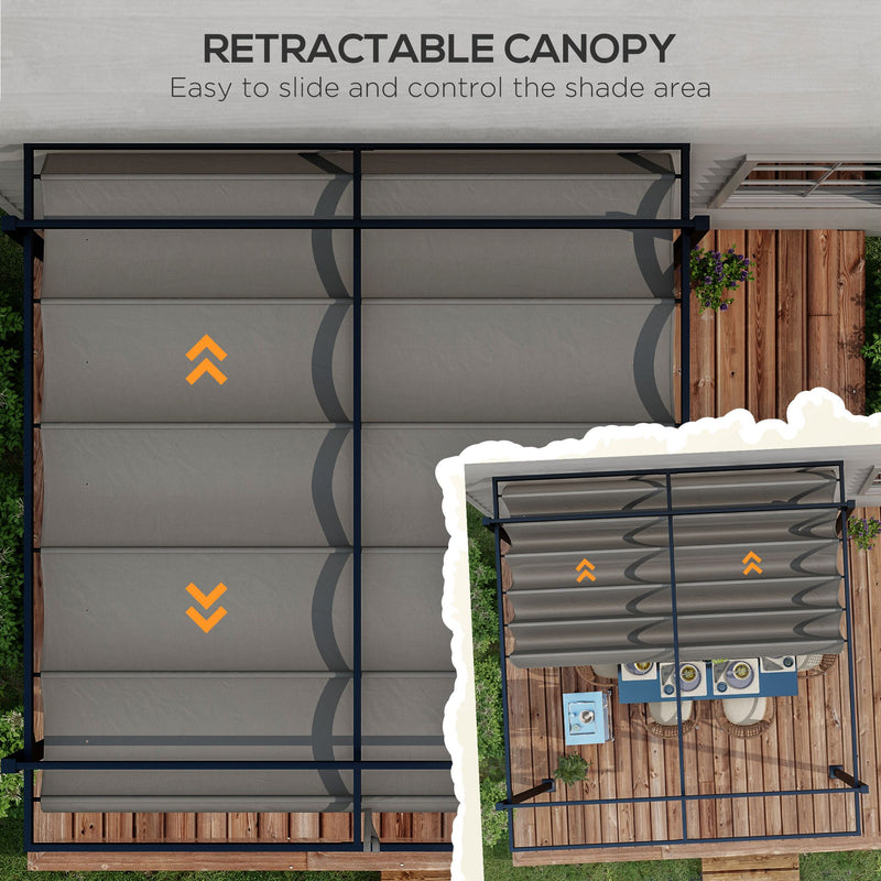 Outsunny - 10' x 10' Retractable Pergola, Garden Gazebo Shade Shelter, for Grill, Patio, Deck, Dark Grey
