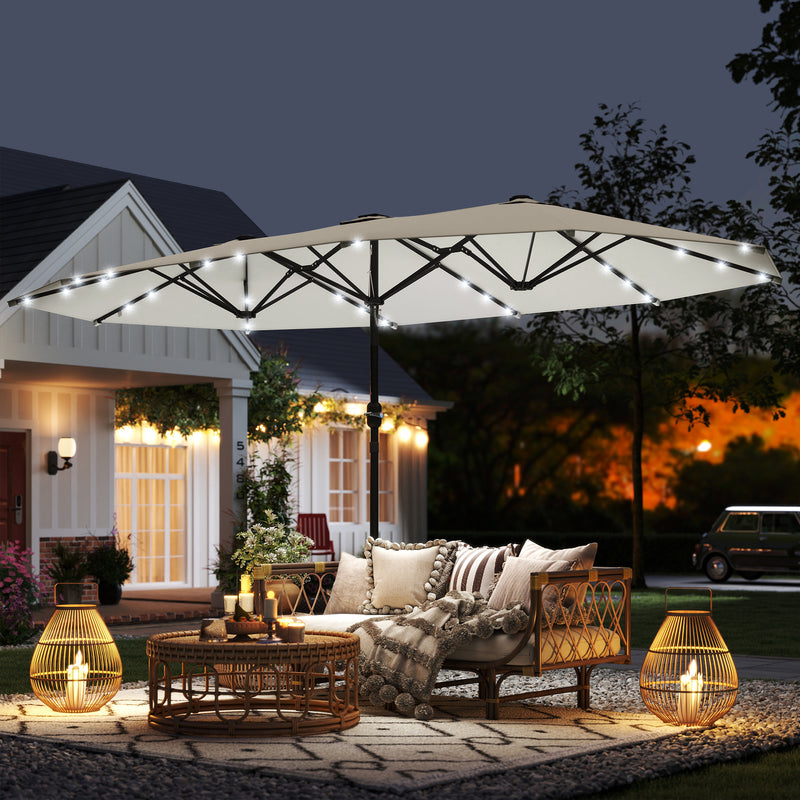 Outsunny - 173" Double-Sided Sun Umbrella Garden Parasol Patio Sun Shade Outdoor with LED Solar Light, Cream White — 84D-106CW