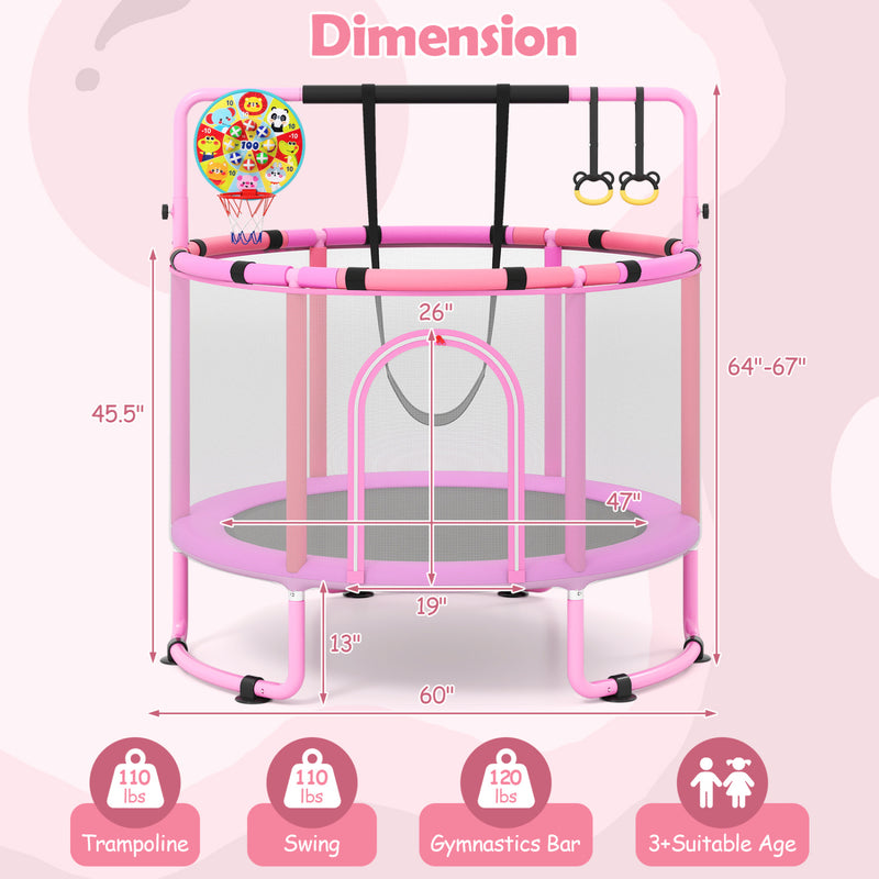 Costway - 60 inch 6-in-1 Kids Toddler Trampoline with Gymnastics Bar-Purple