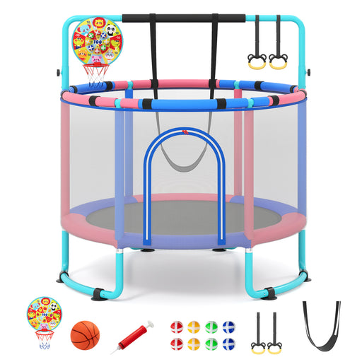 Costway - 60 inch 6-in-1 Kids Toddler Trampoline with Gymnastics Bar-Navy