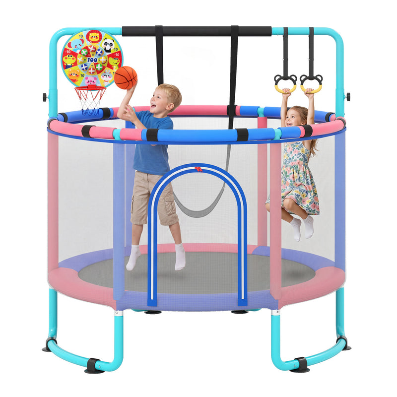 Costway - 60 inch 6-in-1 Kids Toddler Trampoline with Gymnastics Bar-Navy