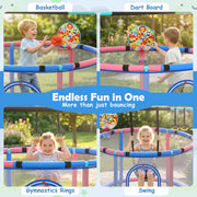 Costway - 60 inch 6-in-1 Kids Toddler Trampoline with Gymnastics Bar-Navy